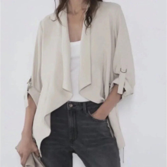 Zara Flowy Jacket Blazer Waterfall Hem M - Picture 1 of 13